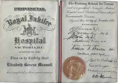 Elizabeth Geneva Maxwell’s graduation from Training School of Nurses.