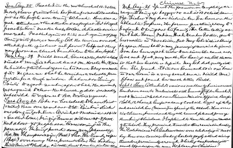 Une page du journal du rév.Ebenezer Robson