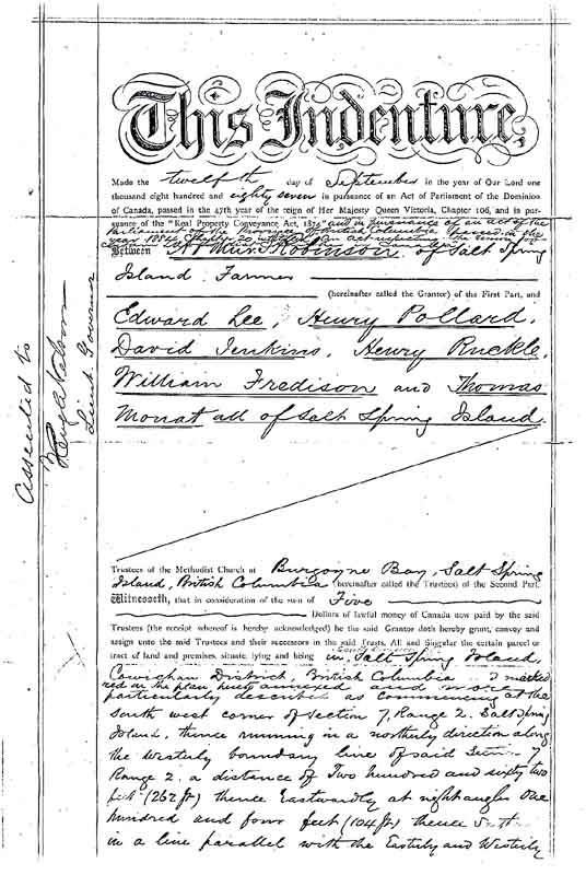 Page 2 de l'acte notarié de l'Église Méthodiste de Burgoyne Bay.