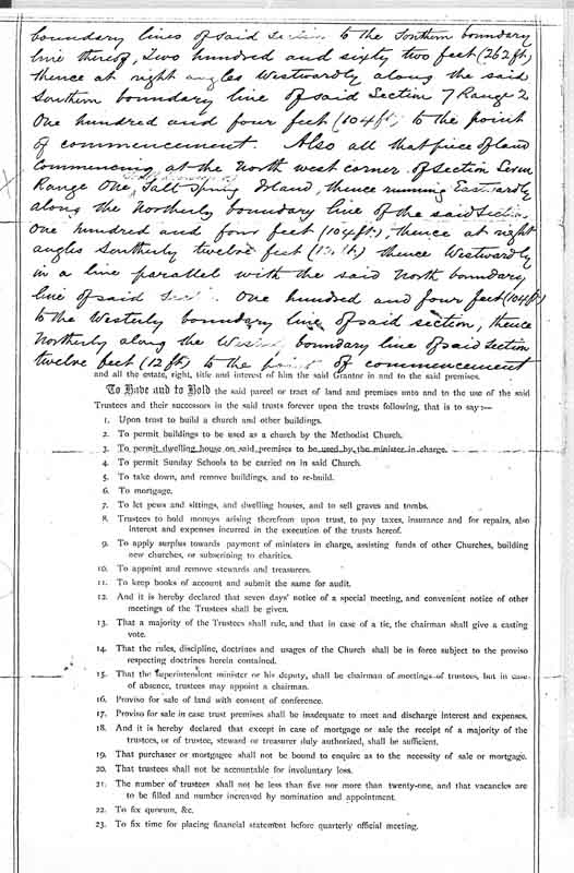 Page 3 de l'acte notarié de l'Église Méthodiste de Burgoyne Bay.