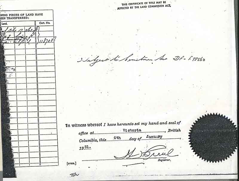 Certificat de titre de l'église de Burgoyne Bay