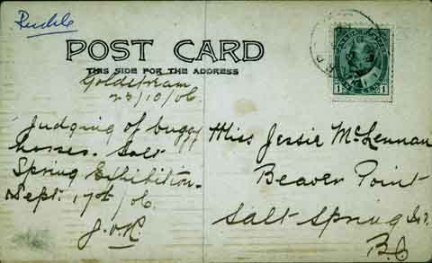 Une carte postale des Ruckle à Jessie McLennan