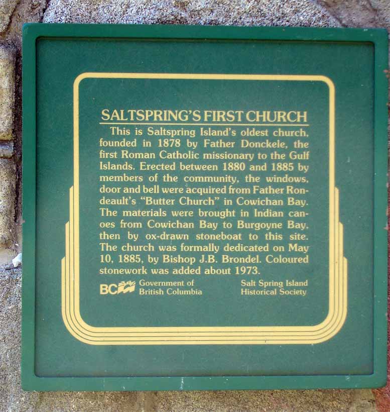 Saltspring's First Church plaque