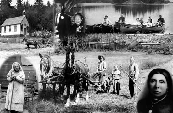 collage of historical images on Saltspring